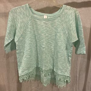 Mint green summer sweater with lace trim